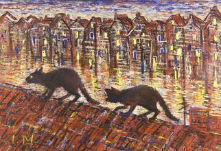 Irina Maiboroda, 'On Her Majesty s Secret S...', 2010, original Pastel, 32 x 22  x 0.2 cm. Artwork description: 2793 pastel, cat, cats, night, irony, urban, Amsterdam, roof,  the work is under a passe- partout 50x40 cm....