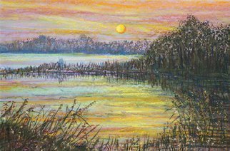 Irina Maiboroda, 'Sunset on the Elbe river', 2012, original Pastel, 30 x 20  x 0.1 cm. Artwork description: 2793 pastel, landscape, nature, sunset, revier, scenic, Elbe, plain airThe work is under a passe- partout 50x40 cm ...