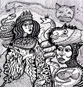 Irina Maiboroda, 'The Queen Of Waters Snakes', 2013, original Drawing Ink, 21 x 22  x 0.2 cm. Artwork description: 2103  abstract, impression, illustration, fairy- tail, black- wait  work is under passepartout 50 A-- 50 cm       ...