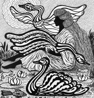 Irina Maiboroda, 'Wild Swans II', 2013, original Drawing Ink, 21 x 22  x 0.2 cm. Artwork description: 2103   abstract, impression, illustration, fairy- tail, black- wait  work is under passepartout 50 A-- 50 cm        ...