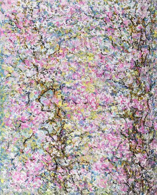 Irina Maiboroda, 'Sakura Blossoms', 2016, original Mixed Media, 24 x 30  x 0.4 cm. Artwork description: 2103  landscape, abstract, imaginary, impression, colorful, forest, sakura, spring,  ...