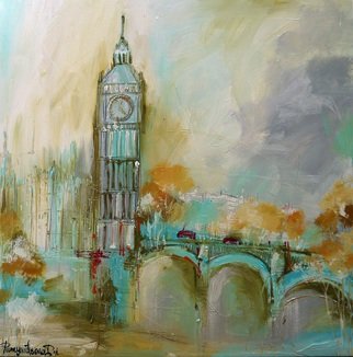 Irina Rumyantseva; London Gold, 2015, Original Painting Acrylic, 20 x 20 inches. Artwork description: 241  A wonderfully detailed cityscape painting and unique depiction of London's iconic skyline with the buildings and architecture of Big Ben ( Victoria Tower) , Westminster Abbey, bridge and the River Thames.  ...