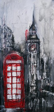 Irina Rumyantseva; Red Telephone Box, 2015, Original Painting Acrylic, 12 x 23.5 inches. Artwork description: 241   A unique style of cityscape combining classic fine art with modern abstract and contemporary. Deep edge box canvas with painted sides, ready to hang.   ...