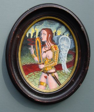Jeffrey Dickinson; Crusader, 2008, Original Painting Oil, 11 x 13 inches. Artwork description: 241   Surreal nude oil painting on panel in vintage oval frame.    ...