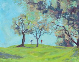 Jessica Dunn; Birdie, 2012, Original Painting Oil, 73 x 92 cm. Artwork description: 241 Golfers, landscape, golf course...