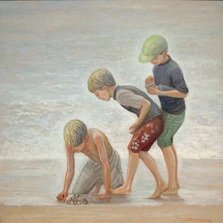 Judith Fritchman; Crab Patrol, 2018, Original Painting Oil, 24 x 24 inches. Artwork description: 241 Three young cousins make a happy discovery at the beach. ...