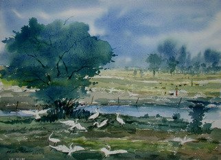 Jiaur Rahman; Landscape, 2012, Original Watercolor, 14 x 11 inches. Artwork description: 241      watercolour,  india, field,     ...