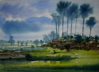 Jiaur Rahman; Landscape, 2012, Original Watercolor, 15 x 11 inches. Artwork description: 241        watercolour,  india, field,          ...