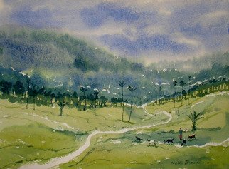 Jiaur Rahman; Landscape, 2012, Original Watercolor, 15 x 11 inches. Artwork description: 241         watercolour,  india, field,           ...