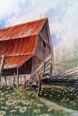 Don Bradford; A Time For Daiseys, 2004, Original Watercolor, 18 x 25 inches. Artwork description: 241    Uncle Seifs old wagon, Tennessee ...