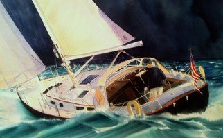 Don Bradford; Reaching For Safe Harbor, 2006, Original Watercolor, 27 x 18 inches. Artwork description: 241       Gulf Storm chases a sloop to safe harbor. ...