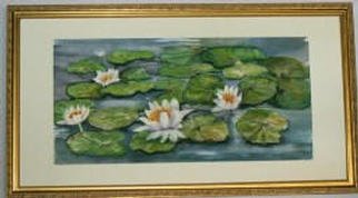 Joanna Batherson; Waterlilies, 2003, Original Watercolor, 27 x 14 inches. Artwork description: 241 An original watercolor framed in a wooden gold frame and it was inspired by the beautiful waterlilies in Maine. ...