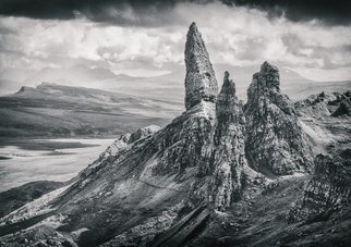 Jonathan O'Hora; The Old Man Of Storr, 2014, Original Photography Black and White, 46 x 32 inches. Artwork description: 241 The Old Man of Storr, Isle of Skye46  x 32  Lightjet print of Ilford B   W paperORIGINAL PRINT - Limited Edition of 20 Crafted Prints  LightJet print on Kodak Metallic: Original photo print with metallic gloss The Storr  Scottish Gaelic: An StA2r  is a rocky ...