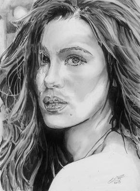 Chris Jones; Kate Beckinsale, 2013, Original Drawing Pencil, 20 x 28 cm. Artwork description: 241    Graphite pencil portrait using H, B, 2B, 3B, 6B on Bristol smooth paper                  ...