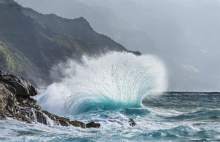 Jon Glaser, 'Turbulent Shore', 2015, original Photography Color, 16 x 24  x 1 inches. Artwork description: 2307  Captured on the island of Kauai.  Near Ke'e beach on the north shore, the waves crash against each other.  This image is available in the following sizes13x19 lustre photographic paper16x24 lustre photographic paper                               ...