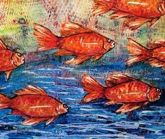 Eve Jorgensen; Fish In The Ocean No 1, 2019, Original Painting Acrylic, 61 x 51 cm. Artwork description: 241 Colourful Coral trout fish in water. textured paint...
