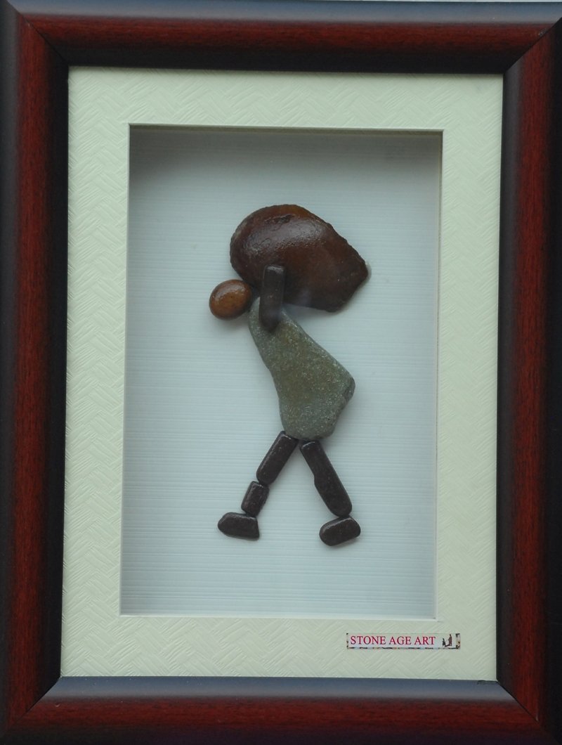 Jyothi Chinnapa Reddy; A Person Carrying Weight, 2017, Original Sculpture Sandstone, 13 x 17 inches. Artwork description: 241 it is made with natural pebble stones and a beautiful frame...