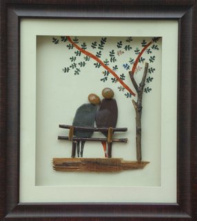Jyothi Chinnapa Reddy; Couple Sitting Under The Tree, 2017, Original Sculpture Sandstone, 15 x 17 inches. Artwork description: 241 it is made with natural pebble stones and a beautiful frame...