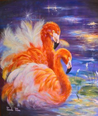Amara  Hellen ; Pink Flamingo, 2017, Original Painting Oil, 50 x 60 cm. Artwork description: 241 oil painting , 2017 , canvas fine grained cotton.  unique piece ...