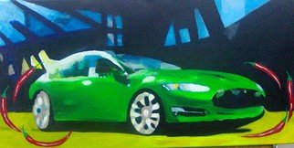 Kees Van Eyck; Green Spicy Motion, 2014, Original Painting Acrylic, 77 x 29 inches. Artwork description: 241 Tesla electric cara couple of red ibises...