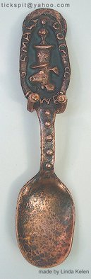 L. Kelen, 'Copper Spoon  Sdop', 2009, original Metalsmith, 2 x 8  x 1 inches. Artwork description: 1911 Chased/ repoussed copper spoon on handmade copper wall hanger.It' s been recently reported that it works very well for morning cereal....