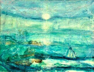 Kichung Lizee; Sailing Under The Moon, 2023, Original Mixed Media, 23 x 19 inches. Artwork description: 241 done on mulberry paper and glued on canvas...