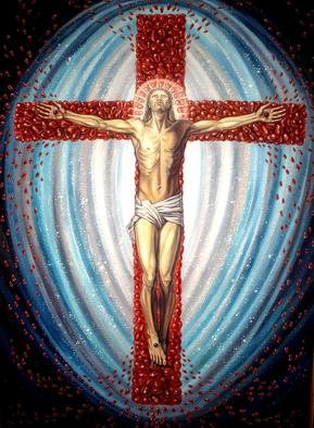 Margarita Usmanova; Crucifixion Of Jesus Christ, 2011, Original Painting Oil, 106 x 151 cm. Artwork description: 241  Jesus, Christ, crucification, pomegranate, universe ...