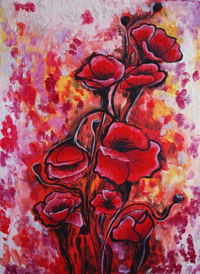 Klein Ioana; Poppies, 2013, Original Painting Oil, 50 x 74 cm. Artwork description: 241      abstract, red , blue   floral, red ...
