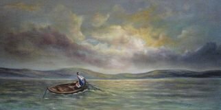 Katalin Luczay; Home Coming, 2005, Original Painting Oil, 24 x 16 inches. Artwork description: 241  Two people father and sun fishing in Hungary. The picture was inspired while walking by the lake and watching the late afternoon sun. ...