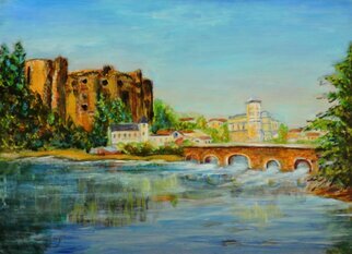 Katalin Luczay; Crisson France Painting, 2022, Original Painting Oil, 12 x 9 inches. Artwork description: 241 Crisson France, an old castle, and river view, painting on site in France, inspired by the old castle on the riverbank...