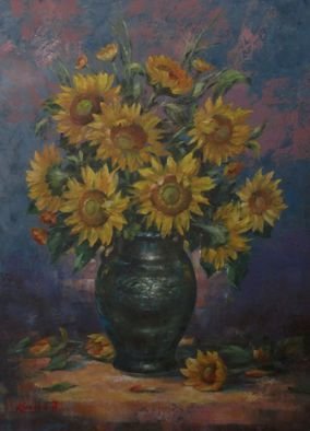Korognai Janos; Sunflowers, 2015, Original Painting Oil, 30 x 40 cm. Artwork description: 241                                                                    Catalog number : K14 321                                                                      ...