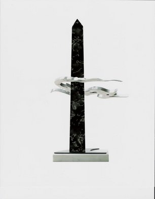Ivan Kosta, 'Flame In The Hearts Of Un...', 2004, original Sculpture Mixed, 6 x 15  x 4 feet. Artwork description: 2307  An image of a wind swept flame ( stainless steel) wrapped around a marble obelisk ...