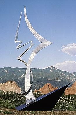 Ivan Kosta, 'Spirit Of The Rockies', 1997, original Sculpture Steel, 4 x 8  x 2 feet. Artwork description: 2703 A stainless steel rendition ( abstract) of an evergreen tree, struggling for survival high up in the Rockies, exposed to gales of wind and hale, even sruck by a lightning, but still standing and towering over its surroundings, undefeated, proud. . . ...