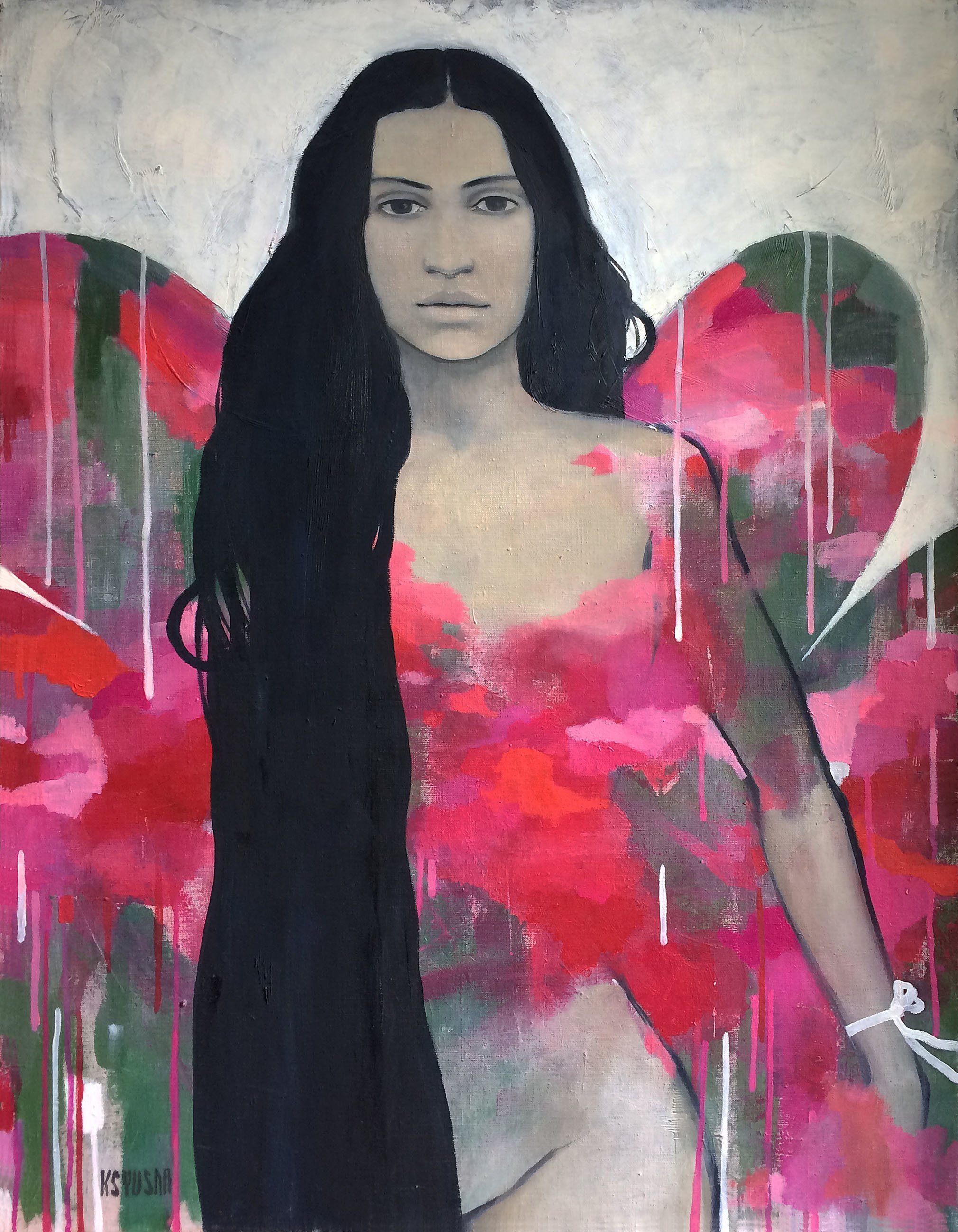 Kseniya Berestova; New Perfume For You, 2014, Original Painting Oil, 70 x 90 cm. Artwork description: 241  perfume  girl butterfly beauty pink...