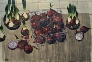Kseniya Berestova; Onions And Tulips, 2016, Original Painting Oil, 90 x 60 cm. Artwork description: 241 Bow tulips still life food kitchen...
