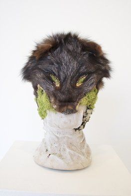 Katrina Brooks; Invaders, 2012, Original Sculpture Mixed, 12 x 8 inches. Artwork description: 241  Head, moss, rock, clay, fox, fur, taxidermy ...
