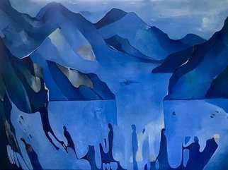 Luise Andersen, 'Continuous Back To My Blue', 2019, original Painting Oil, 36 x 24  x 0.5 inches. Artwork description: 3099 update missed the afternoon light.  i was exhausted , interrupted night due to noises by heavy winds during night . .  and aEUR~crashedaEURtm  zzzzaEURtmd longer than usual. .  will retake tomorrow hopefully in neutral light.  this  picture of art work is taken in front area where curtains and blinds are ...