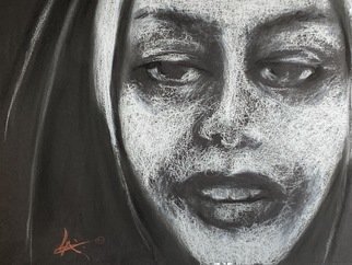 Luise Andersen, 'Oct 14 White On Black Page 24', 2019, original Drawing Charcoal, 11 x 14  inches. Artwork description: 3099 Monday, Oct. 14,2019-  . . . close up detail of - i like this portrait of emotion . . ready to turn the page. . ...