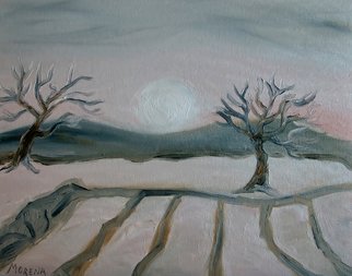Laura Morena; Winterscape II, 2014, Original Painting Oil, 14 x 11 inches. Artwork description: 241   Original Oil Painting~Newest Artwork by MORENA!  Thick brush strokes and muted colors of three trees near a cold barren field define this winterscape. Title: 