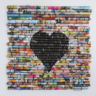 Laurie Brown; Heartstrings In Black, 2014, Original Paper, 9 x 9 inches. Artwork description: 241  This is a fun, unique and vibrant piece of upcycled art. I use cut strips of magazines, or 