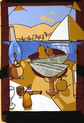 Jose Luis Lazaro Ferre; Breakfast At Sea, 2008, Original Painting Acrylic, 50 x 73 cm. 