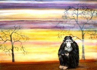 Rita Levinsohn; End Of The Line, 2009, Original Painting Acrylic, 40 x 30 inches. Artwork description: 241  To advise the viewer of the fragile state of chimps.  Very few remain in the wild and those that are in captivity are often used for medical experiments or abused as circus attractions. ...