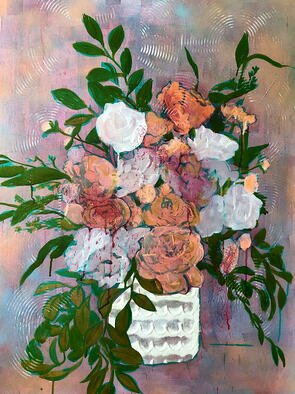 Leslie Abraham; Wishing You Well, 2023, Original Painting Acrylic, 36 x 48 inches. Artwork description: 241 botanical study impressionist painting of a floral arrangement, using textured acrylic paint, spray paint, handmade paper collage and direct brush- to- canvas techniques...