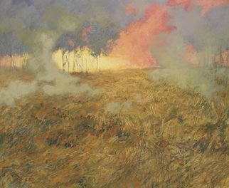 Lea Liblik; The Fire, 2013, Original Painting Acrylic, 100 x 120 cm. Artwork description: 241   landscape, field, summer, impressionism, light, bright, yellow, fire, pink, smoke  ...