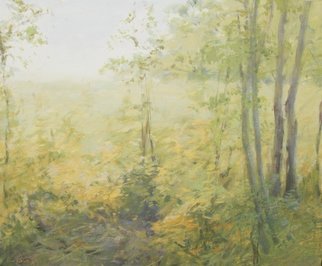 Lea Liblik; Waiting For Summer, 2013, Original Painting Acrylic, 50 x 60 cm. Artwork description: 241  landscape, forrest, summer, impressionism, sun, light, bright, green, yellow ...