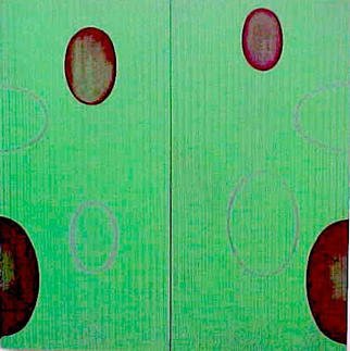 Lillian Abel; GreenStripes, 2002, Original Painting Oil, 16 x 16 inches. Artwork description: 241 Oil on Two Birch Panels - Untitled ( Green Stripes) Photo: William Nettles...