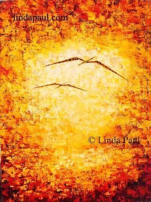Linda Paul; Flight  Abstract Art Painting, 2014, Original Painting Acrylic, 30 x 40 inches. Artwork description: 241  Original Abstract Art Paintings of Sunset and two birds in flight in vibrant colors of yellow, orange, red and chocolate brown by artist Linda Paulprice 25900. 00Size 30 wide x 40 high x 1- 122 deepMedium acrylic paint on canvasArtist Linda Paulone of a ...