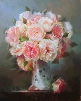 Serge Akopov; English Roses, 2019, Original Painting Oil, 40 x 50 cm. Artwork description: 241 flowers, oil painting, still life...