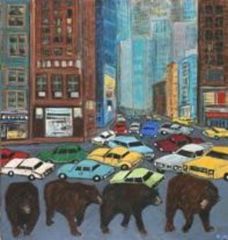 Lynn Rupe; Expect Delays For Bears, 2005, Original Painting Acrylic, 33 x 34 inches. Artwork description: 241 animals in city...