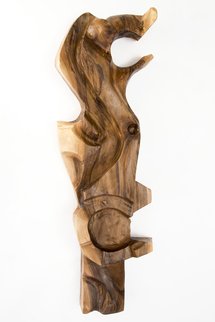 Blazej Siplak; Head N 10, 2017, Original Sculpture Wood, 37 x 110 cm. Artwork description: 241 wood, sculpture, walnut, abstract, head, art, brown, woodcut...